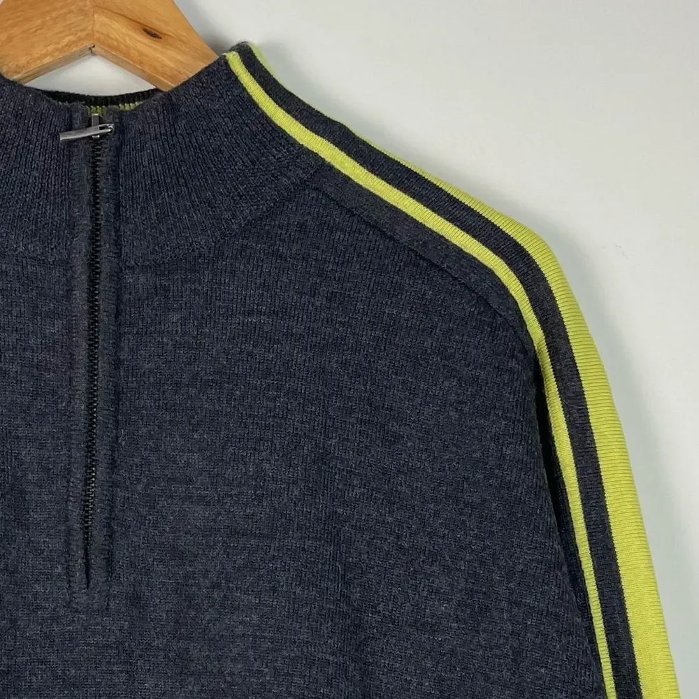 Neve Grey 100% Wool Long Sleeves Mock Neck Quater Zip Sweater‎ Size XL